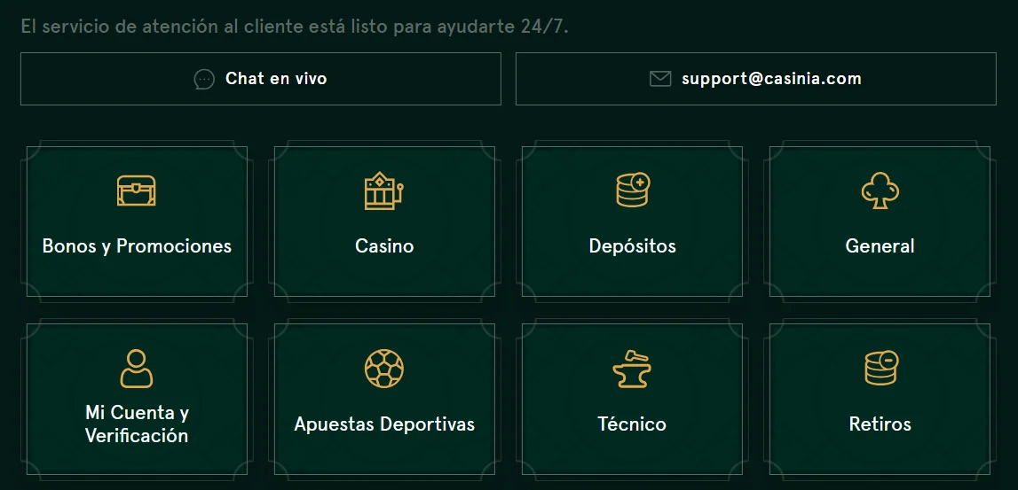 Casinia Atención al cliente