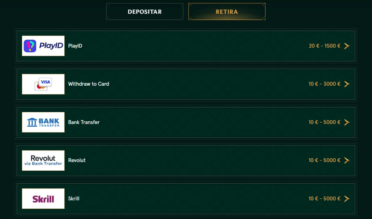 Casinia Métodos de pago