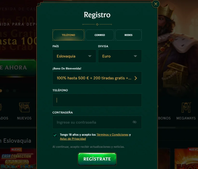 Casinia Registro e inicio de sesión